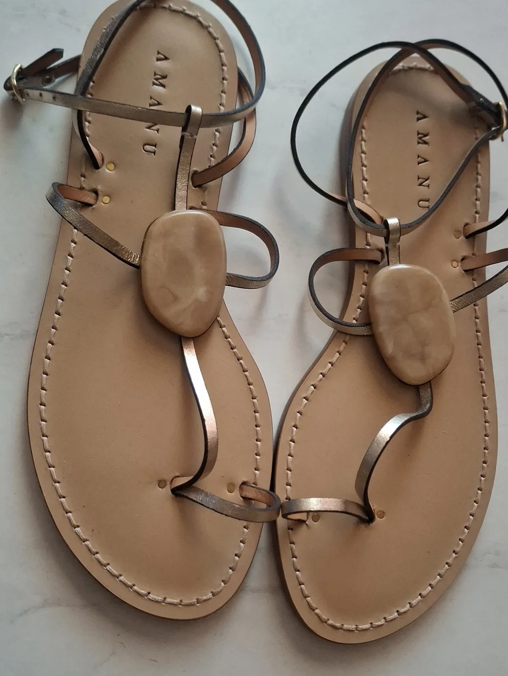Amantu Metallic Gold Leather Stone-Accent Women's Sandals